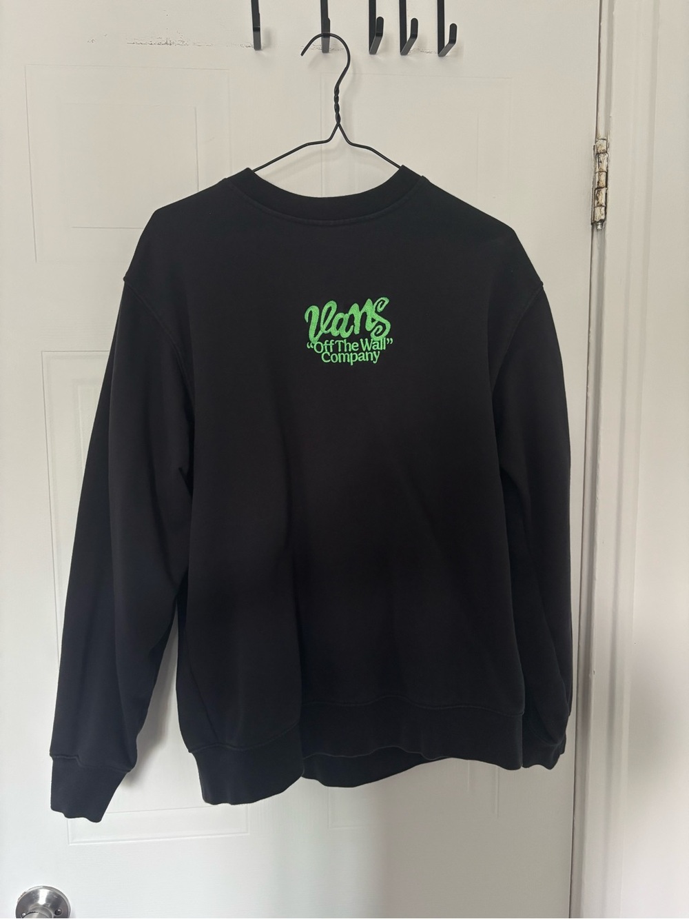 Men Vans Black Crewneck Sweatshirt with Neon Green Logo
